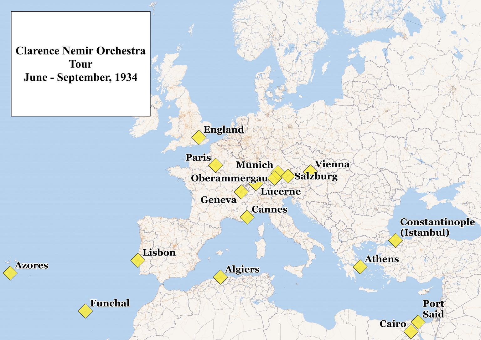 Map of Clarence Nemir tour