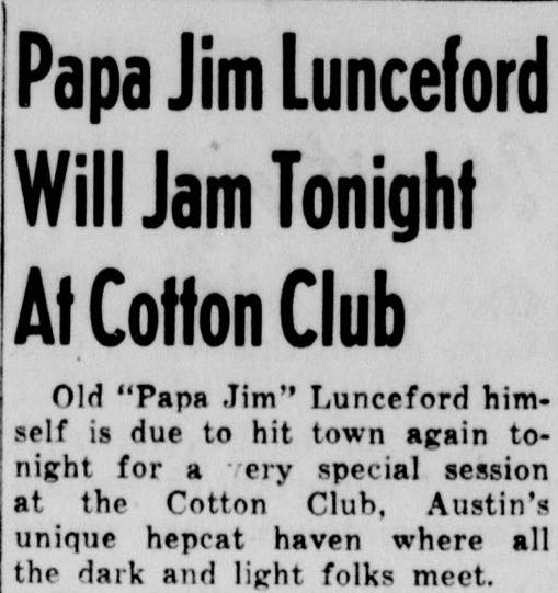Newspaper clipping announcing Jimmie Lunceford performance at Cotton Club