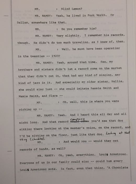 Page from Ramey interview transcript