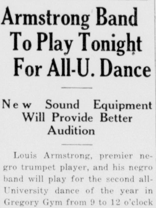 Newspaper clipping about Louis Armstrong performance
